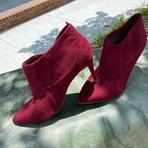 Booties, Deep Red, Suede Fabric, 3.5" heel, Size 9